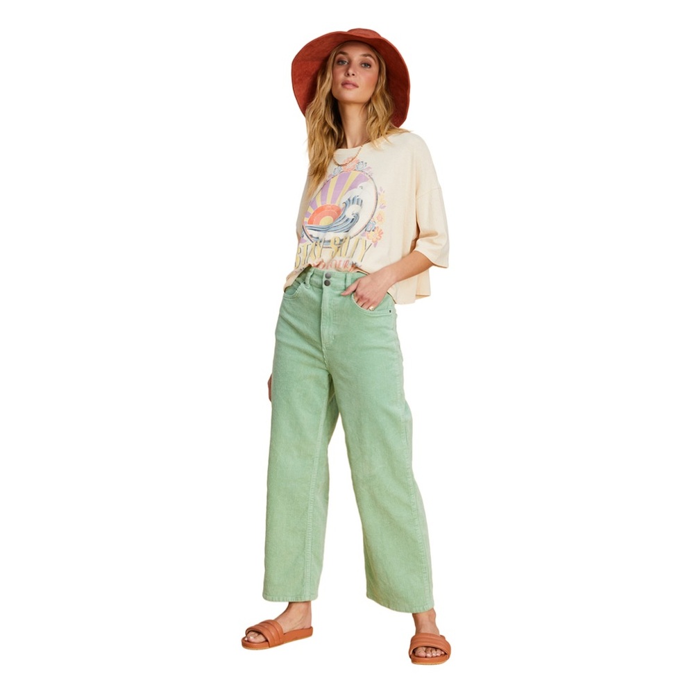 BILLABONG x Salty Blonde Chill Out Womens High Rise Corduroy Pants size 27 green